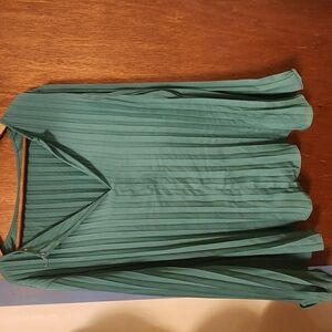 H&M Green Pleated Bell Sleeve V-Neck Blouse